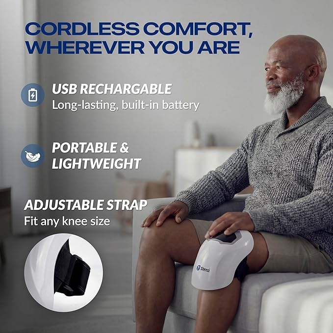 Knee Massager for Pain Relief, Portable Cordless Knee Massager with Red Light Therapy, Heat and Vibration, 3 Heat Levels and 3 Vibration Modes for Joint Recovery, Sports Injury and Muscle relaxation