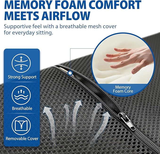 Blue Jay Memory Foam Lumbar Support for Wheelchair - Orthopedic Back Cushion for Elderly, Posture Correction & Lower Back Pressure Relief - Breathable Mesh