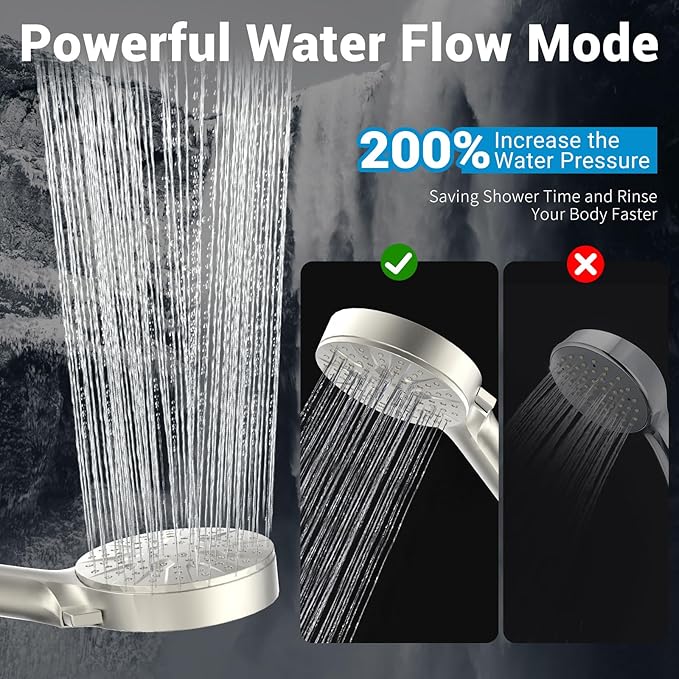 6-Mode Shower Head with Handheld, High Pressure Handheld Shower Heads, Detachable Showerhead 71" Extra Long Stainless Steel Hose Adjustable Brass Joint Holder for Bathroom Upgrade Brushed Nickel