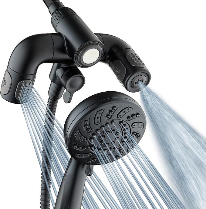 Aquadance High Pressure 156 Setting 14 Zone Shower Head & Handheld 3-way Combo System - Magnetic Docking, 314 Power Jets, Dual Adjustable Arms, 6 ft. Metal Hose, Matte Black Finish, Top American Brand
