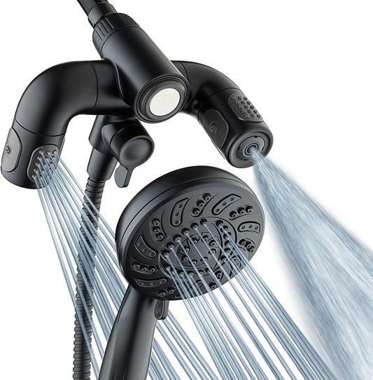 Aquadance High Pressure 156 Setting 14 Zone Shower Head & Handheld 3-way Combo System - Magnetic Docking, 314 Power Jets, Dual Adjustable Arms, 6 ft. Metal Hose, Matte Black Finish, Top American Brand