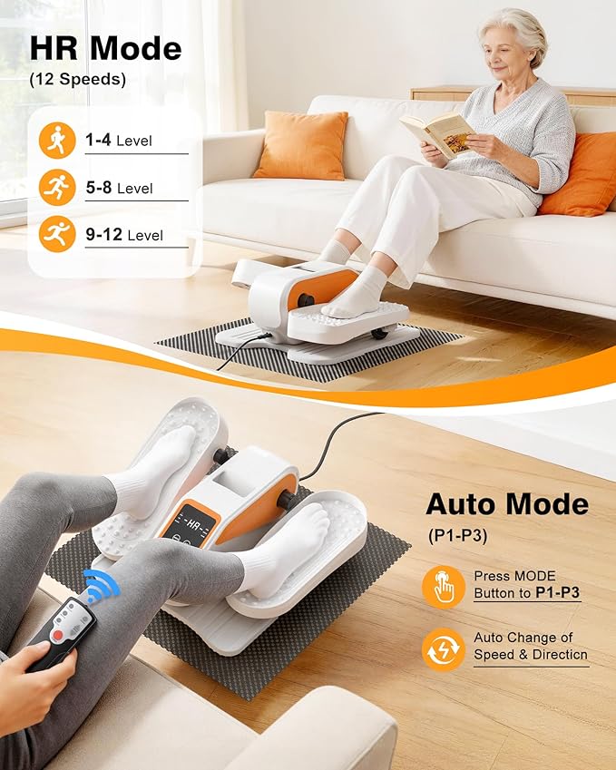 VIVURN® 023 Under Desk Elliptical Mini Electric Leg Exerciser for Senior, 12 Speeds RF Remote Display Monitor Non-Slip Mat, Quiet & Compact Seated Pedal Exerciser for Home Office Gift for Mom Dad
