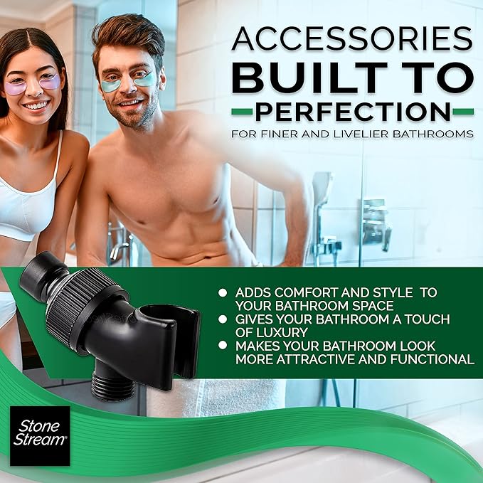 Original StoneStream Adjustable Wall Shower Adapter and Holder for Handheld Showerheads - Matte Black