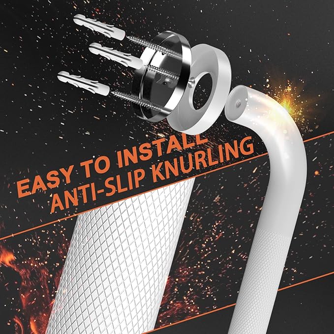 2 Pack 24 Inch Oil Rubbed White Shower Grab Bars w/Anti-Slip knurled Grip, iMomwee Stainless Steel Wall Mount Bathroom Safety Balance Handrail, Handicap Elderly Senior Assist Textured Grab Bar Handle