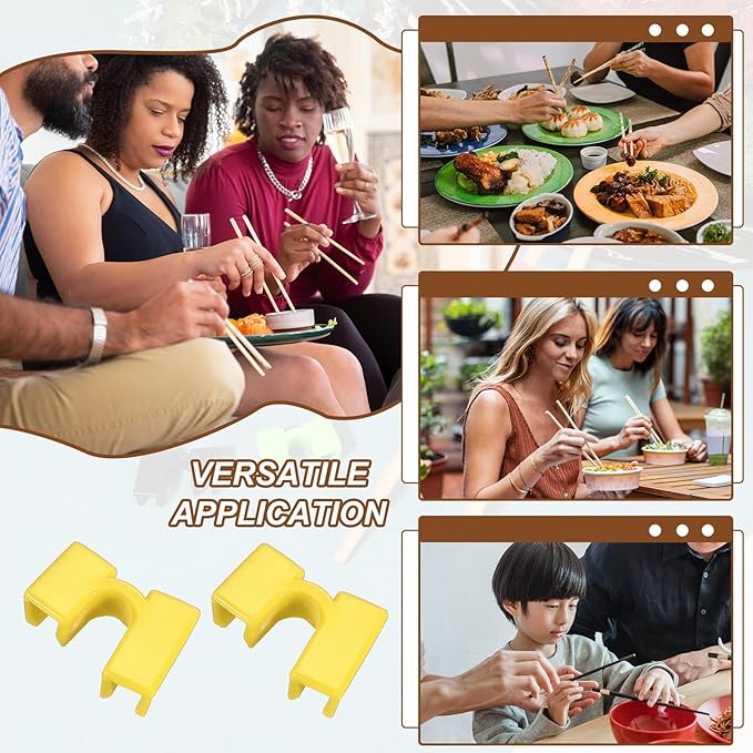 uxcell 10 Pcs Chopsticks Helper, Reusable Training Chopstick Hinges Connector Practice Chop Sticks Helpers for Adult Beginners Learners, Yellow