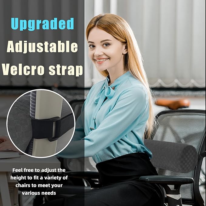 Lumbar Roll Pillow for Lower Back, Lumbar Support Foam Roll Cushion with Pillowcase and Upgraded Strap for Office, Chair, Car, Seat Pain Relief & Improving Posture (Dark Grey, Short-11 * 4.3'')
