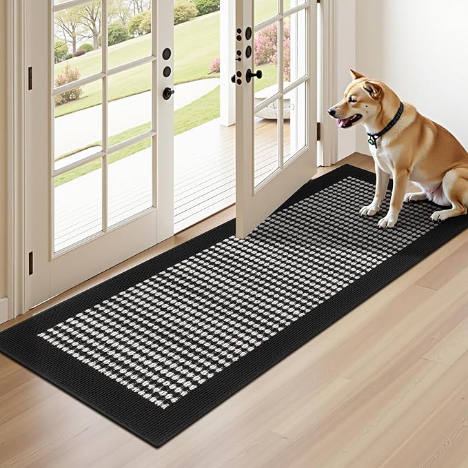 Ileading Laundry Room Runner Rug 2x5ft Non Slip Farmhouse Kitchen Floor Mats with Rubber Backing Machine Washable Indoor Doormat Low-Profile Carpet for Hallway Entryway(Black&White)
