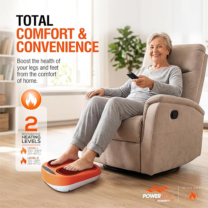 Powerfit Power Legs Electric Foot Massager Machine with Heat - Heated Foot Massager for Neuropathy Pain Circulation - Feet Massager for Pain Relief with Remote Control