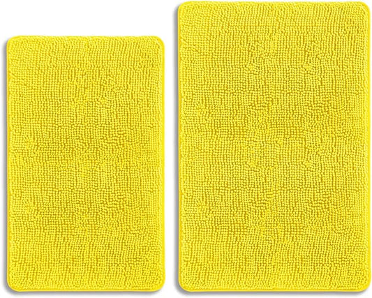 Yellow Bathroom Rugs Sets 2 Piece – Absorbent and Washable Bath Mat, Non-Slip, Thick Soft Chenille Bath Rugs for Bathroom Floor, Shower, Sink - 20" x 32"+24" x 36"