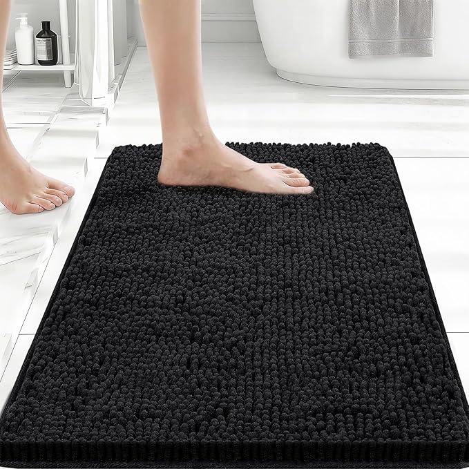 Bcoimo 24x17 Chenille Bath Mat – Non-Slip with Backing Bath Rug Ultra-Absorbent and Machine Washable Bathroom Mat Quick-Dry Design. Ideal for Bathroom Shower and Tub Areas