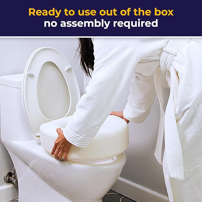 AquaSense 4-Inch Portable Toilet Seat Riser - Elevated Toilet Seat for Seniors - Easy Installation - Sturdy Non-Skid Design - Fits Round Toilets - Post-Surgery & Mobility Aid