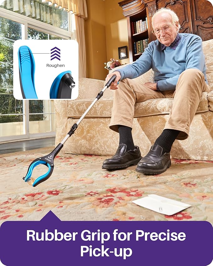 Kekoy 44 Inch Grabber Reacher Tool for Seniors 2 Pack, Foldable Reacher Grabbers Pickup Stick with Anti-Slip 360° Rotating Jaw, 4" Wide Extended Claw with Magnet for Disabled, After Surgery Recovery