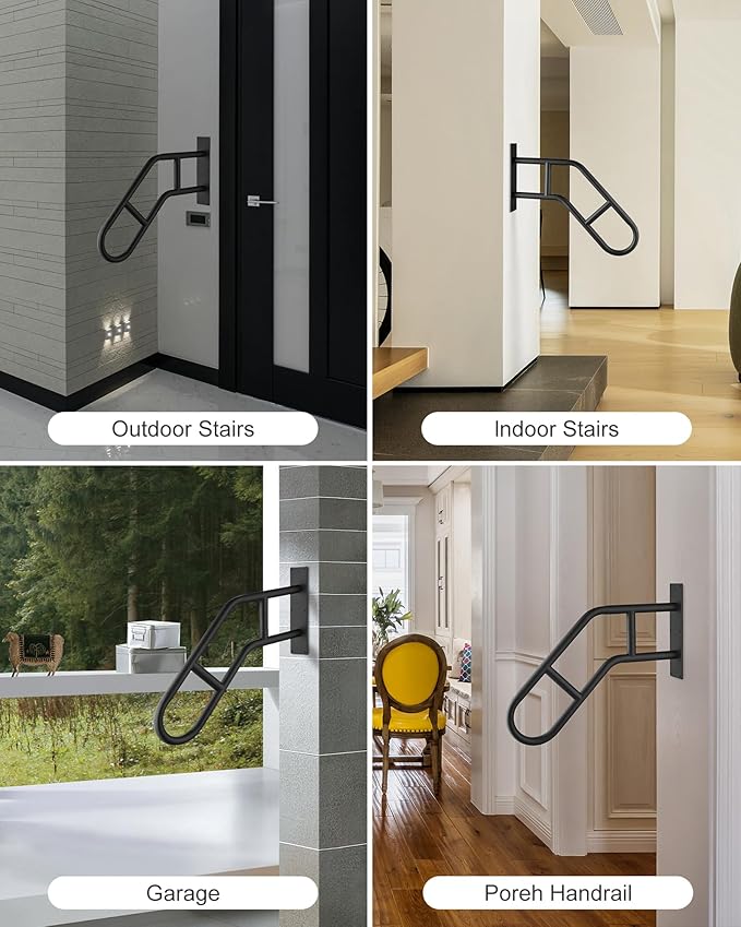 Hand Rails for Outdoor Steps,Hand Rails for Elderly, Porch Railing & Deck Hand Rail Wall Mount Stair Hand Grab Bars, U-Shape Safety Handle for Garage, Porch, Garden 2Pack