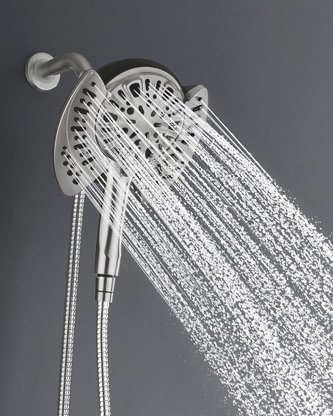 INAVAMZ 2-in-1 Shower Head with Handheld Combo: 2.5GPM Rainfall Shower Head & Detachable Shower Head Use Together or Alone, 9 Spray Settings Hand Held Showerhead with Hose, Nickel