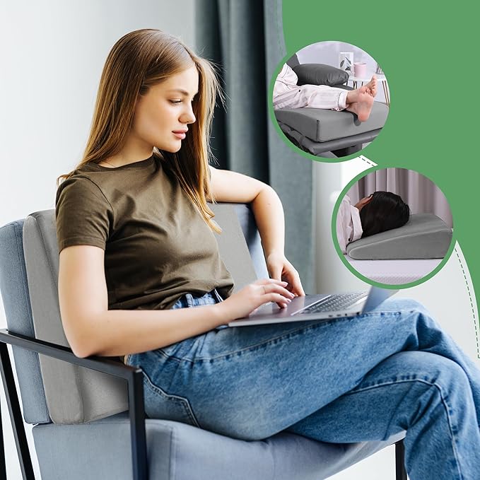 BALAPET Large Recliner Leg Pillow,Memory Foam Recliner Cushion Wedge Shape Recliner Footrest Extender,Leg、Back and Lumbar Support Pillow with Adjustable Elastic Straps(Gray)