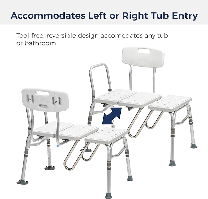 Drive Medical Splash Defense Tub Transfer Bench for Bathtub - U-Shaped Shower Curtain Guard - Adjustable Height - Reversible Design - 400 Lb Capacity - Safe Bathing Aid - White