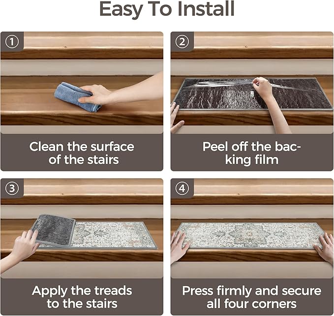 sarben Non Slip Stair Treads for Wooden Steps 1PCS - 30"x30" Indoor Safety Carpet, Edging Mats with TPE Adhesive Backing, Pet and Elderly Friendly Stair Rugs (Taupe)
