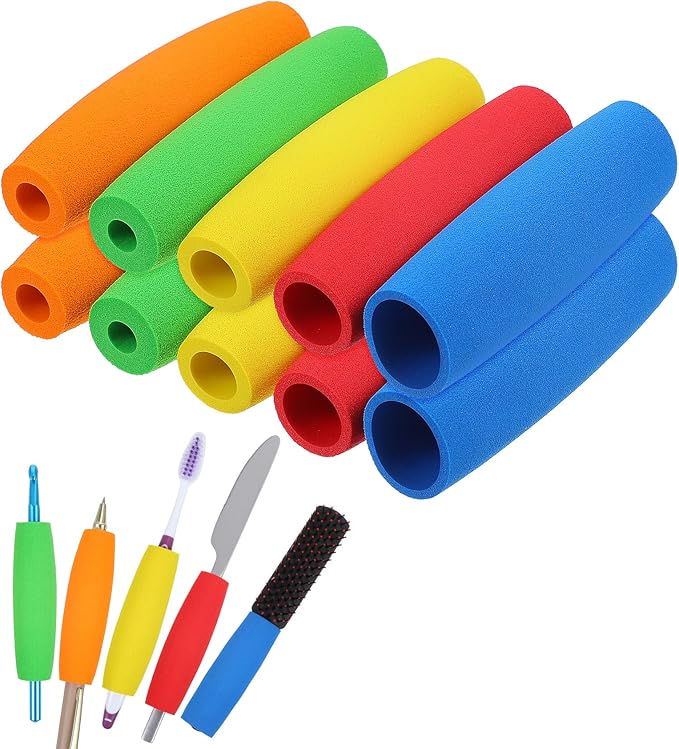10Pcs Foam Grip Tubing, Adaptive Utensils for Elderly No-Cut Foam Grip Aid for Utensils Comfortable Padding for Disabled & Arthritic Hands, 3.5 Inch, Easy to Use