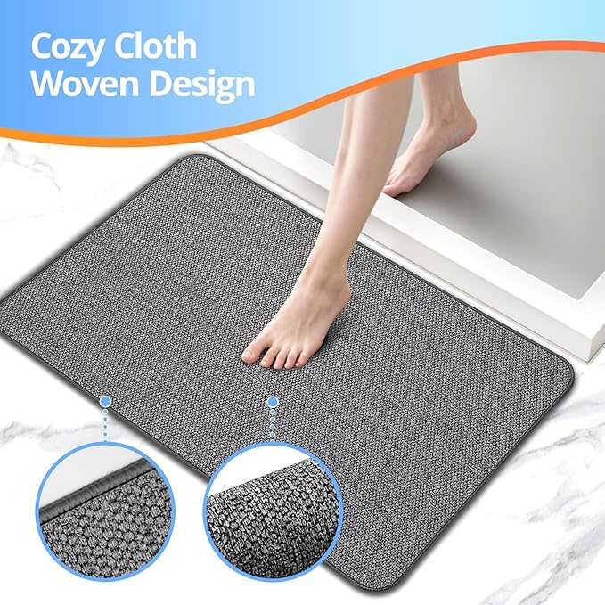 Upgraded Bath Mat 24x36Inch, Thin Bath Mats Rugs with Rubber Backing Non-Slip, Absorbent,Quick Dry Machine Washable, Home Decor Accessories Cozy Cloth Bathroom Rugs fit Under Door/Sink/Tub-Dark Grey