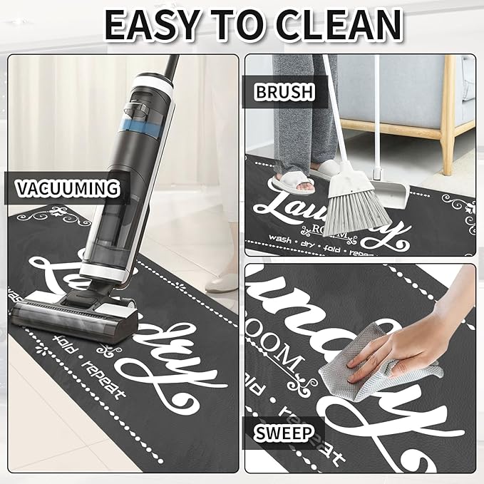 XLHOMO Laundry Room Rug Runner, 17"x60" Non Slip Grey Nappa Leather Laundry Rugs, Farmhouse Washable Floor Laundry Mats for Laundry Room, Kitchen, Washroom, Bathroom, Mudroom, Hallway Entryway Decor