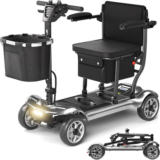 Lightweight Mobility Scooter for Adults & Seniors - Cruise & Airport Approved, 43lb Foldable Portable Motorized Scooters with Dual Lithium Batteries for 24.8 Miles Travel, 300lb Capacity, Silver