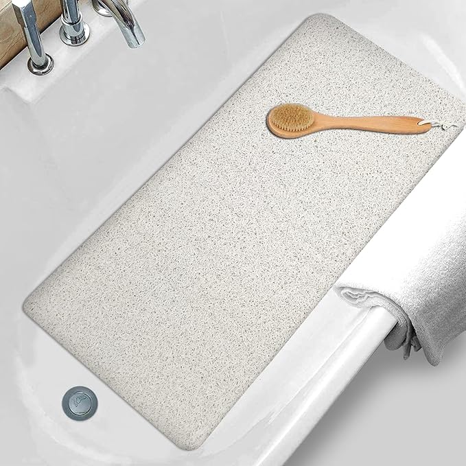 Shower Mats Non Slip,16x36'' Long Bathtub Mat Non-Slip for Bathroom Tub Showers Anti Slip for Elderly,Loofah Anti Slip Shower Matt,Shower Stall Mat for Inside Shower-White