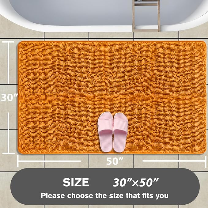 Bathroom Rugs 30 x 50 Inch – Extra Large Bath Mat | Absorbent and Washable Thick Chenille Bath Rugs Non-Slip Runner Rug for Bathroom, Shower, Tub(Flame Orange)