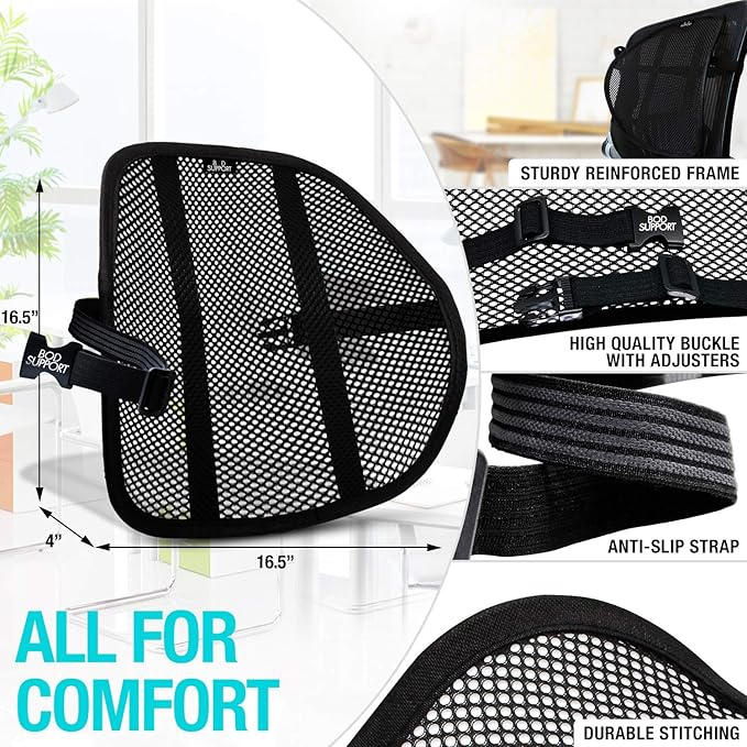 Seat Cushions for Office Chairs with Lumbar Support, Desk Chairs, and Car Seats - Adjustable Straps and Non-Slip Ergonomic Design for Tailbone and Lower Back Pain Relief for All Day Use
