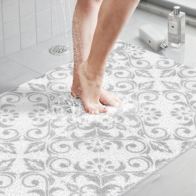 Extra Large Shower Mat: 24 X 36 Inch Stylish Shower Mats for Inside Shower - Soft PVC Loofah Trimmable Non Slip Shower Mat for Elderly, Quick Drying