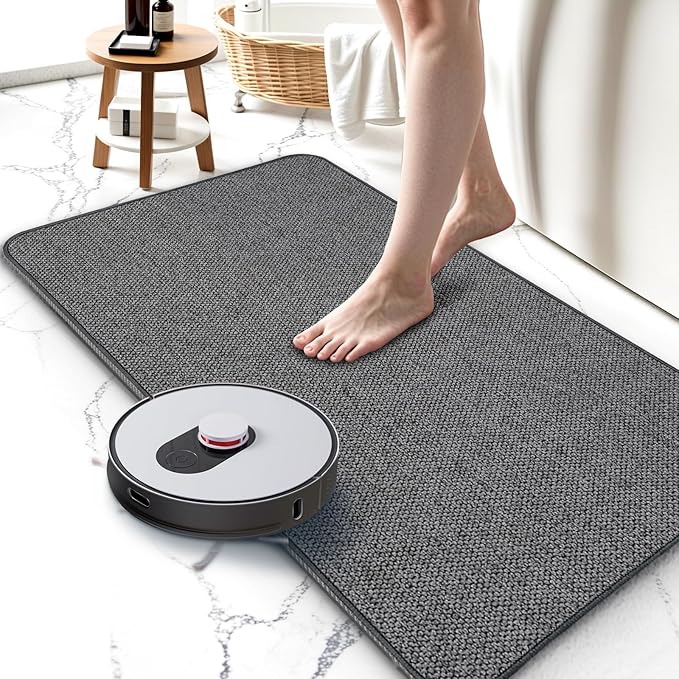 Upgraded Bath Mat 24x48Inch, Thin Bath Mats Rugs with Rubber Backing Non-Slip, Absorbent,Quick Dry Machine Washable, Home Decor Accessories Cozy Cloth Bathroom Rugs fit Under Door/Sink/Tub-Dark Grey
