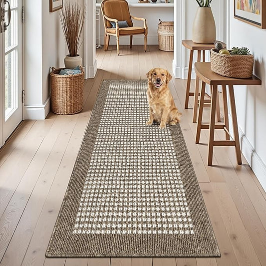 Ileading Laundry Room Runner Rug 2'x6' Non Slip Farmhouse Kitchen Floor Mats with Rubber Backing Machine Washable Brown Indoor Decor Carpet for Doormat Hallway Entryway Petmat Garage Balcony