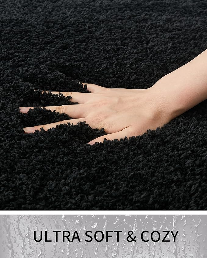Bathroom Rugs Non Slip Washable 59x24, Ultra Thick Soft Microfiber Absorbent Bath Mats, High Density Foam Latex Non Slip Backing Bath Rugs, Fluffy Floor Carpet for Tub&Shower, Black
