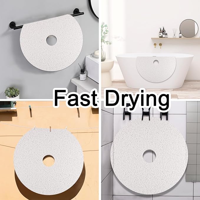 Shower Mat Non Slip, Round Shower Mat for Inside Shower, Non Slip Bathtub Mat, Fast Drying Bath Tub Mats, Loofah Mat for Shower Bathroom, Quick Drying, Resistant (White, 32 x 32 Inch)