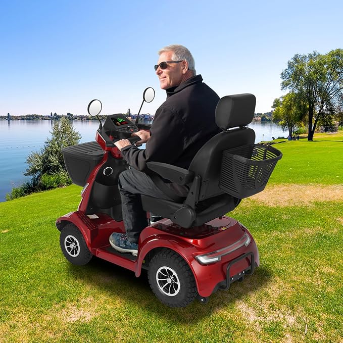 Heavy Duty Mobility Scooter for Seniors/Adults, 500LBS Capacity Electric Scooter, All Terrain Mobility Scooters, 1000W 15MPH, 13.78" Off Road Tires,32 Miles Long Range 4 Wheel Scooter, Red 32Miles