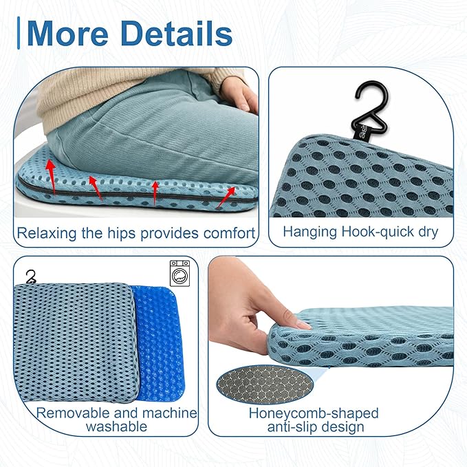 SPRING SEAON Shower Chair Cushion, Gel Shower Seat Cushion with Non-Slip Silicone Bottom, Quick-Dry Mesh Bath Seat Pad, Soft Washable Shower Bench Cushion for Seniors & Adults (Blue)