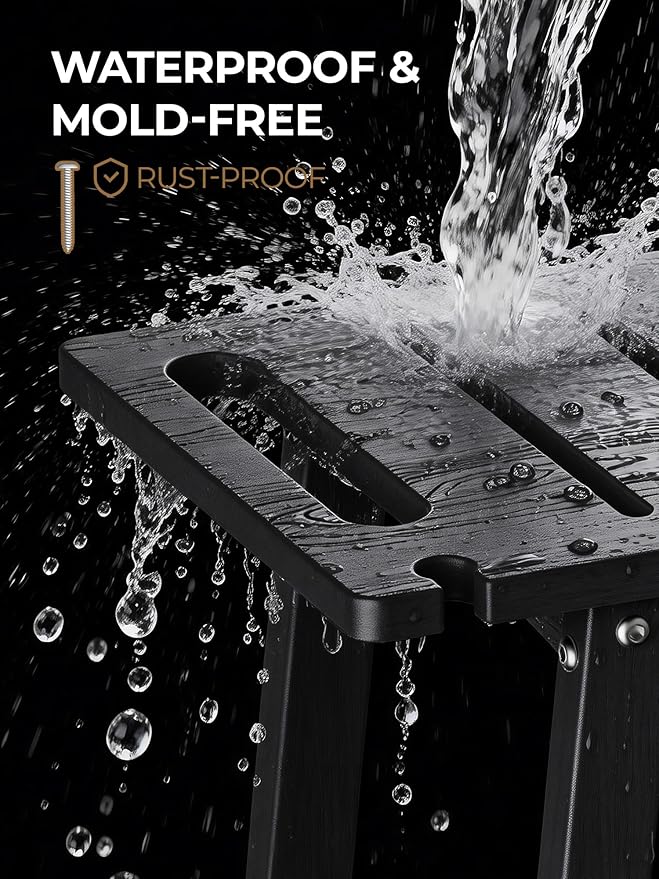 Shower Bench Seat, Non-Slip Shower Benches for Inside Shower to Sit on, HDPE Waterproof Shower Stool for Shaving Legs, Shower Chair with Adjustable Feet for Bathroom, Indoor/Outdoor Use, Black