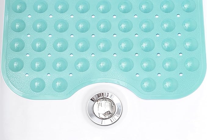 Extra-Long Non-Slip Bathtub & Shower Mat 39”x16” (Smooth/Non-Textured Tubs Only) Safe, Clean, Machine-Washable, Superior Grip&Drainage, Vinyl, Opaque Aqua/Blue-Green