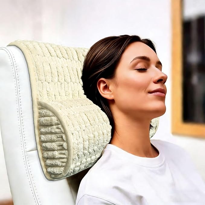 Memory Foam Headrest Pillow for Neck Pain Relief & Cervical Support - Ergonomic Neck Cushion for Office Chair, Car, Recliner, Sofa - Breathable & Pressure Relief (Cream, 17" W x 2.7" D)