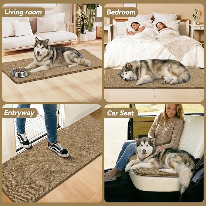 Bcoimo Super Absorbent Dog Door Mat, 60"*24" Anti Slip Mat for Muddy Paws, Pet Rugs for Dirty Paws Washable that Absorbs Moisture and Dirt, for Dog Cage and Pet Resting Carpet