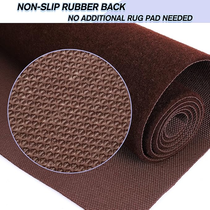 Custom Size Backed Non-Slip Area Rugs Runner, Easy Clean, Waterproof Runner Rugs for Hallway Entryway, Kitchen, Laundry, 3FT x 19FT, Brown
