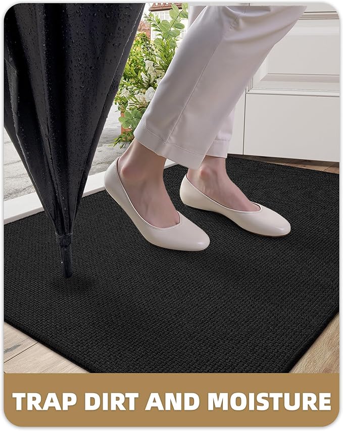 Color&Geometry Large Thin Front Door Mat Indoor Entrance Non Slip Rubber Backed, 48"x72" Indoor Door Mats for Entryway, Dirt Trapper Double Doormat, Washable Front Door Rugs, Ebony Black
