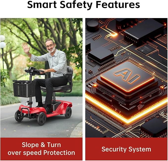 Mobility Scooter for Adults,4 Wheel Mobility Scooter,28 Miles Range,300LBS Capacity,Lightweight and Portable,with LED Headlights and Basket,Charger Included,Gifts Suitable for Elders,red