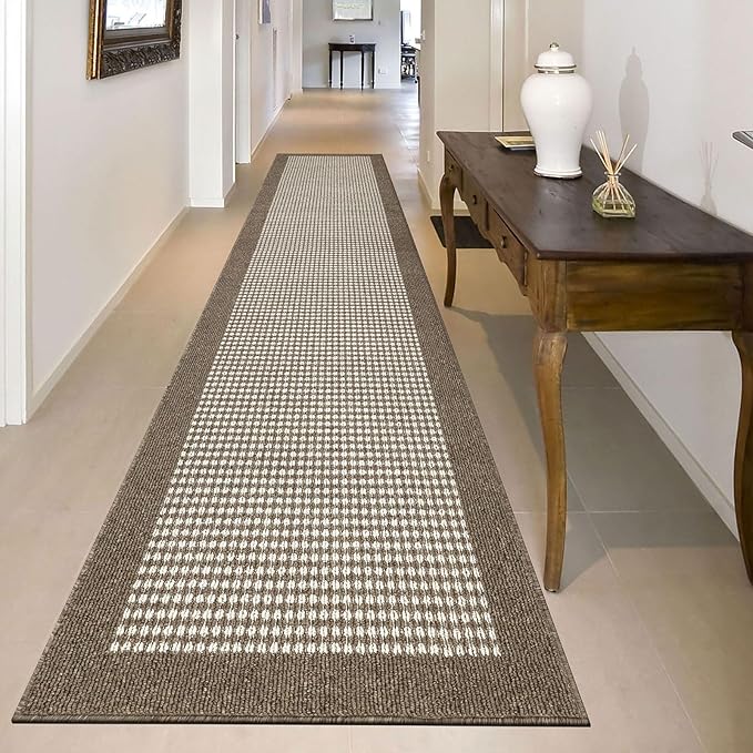 Ileading Runner Rug for Hallways 2.6'x12' Heavy-Duty Durable Entryway Floor Mat with Non Slip Rubber Backing High Traffic Carpet Machine Washable Accent Farmhouse Rugs for Kitchen, Living Room(Brown)