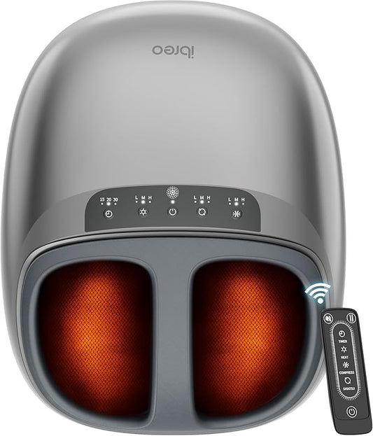 ibreo Shiatsu Foot Massager with Heat, Deep Kneading Therapy, Air Compression, Mother’s Day Gift for Mom, for Foot Neuropathy, Plantar Fasciitis, Tired & Pain Relief, for Men Women Size up to 13