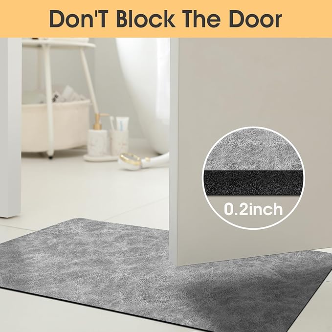 ACCUMTEK Non Slip Bath Mat, Thin Bathroom Rugs Fit Under Door, Quick Dry Bath Mats, Machine Washable Bath Rugs for Bathroom, Bathtub & Kitchen, Bathtub, Light Gray/Crackle/24 x17
