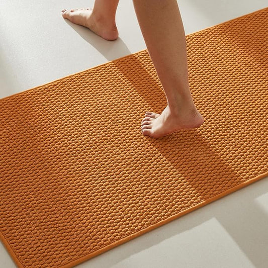 TYUU Bathroom Rugs Non Slip Washable, Super Absorbent Thin Bath Mat Quick Dry Low Pile Bathroom Rug, Orange 20"x48"