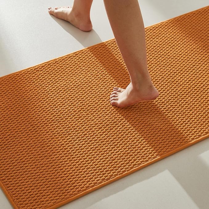 TYUU Bathroom Runner Rug, Long Bath Mat Washable Thin Quick Dry Low Pile Bathroom Runner Rugs 24 x 60 Non Slip, Orange 24"x60"