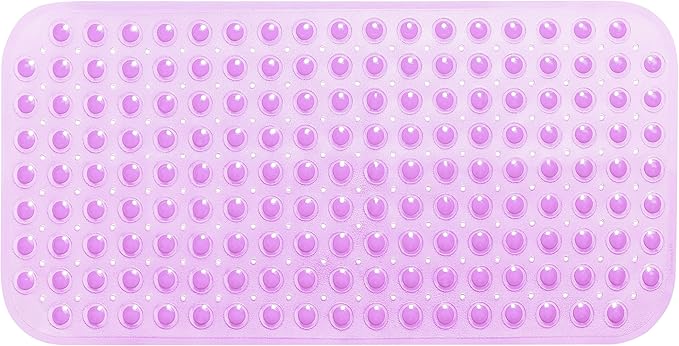 Large Non-Slip Bathtub & Shower Mat 31 inch x16 inch (Smooth/Non-Textured Tubs Only) Safe, Clean, Machine-Washable, Superior Grip&Drainage, Vinyl, Transparent Purple, Medium