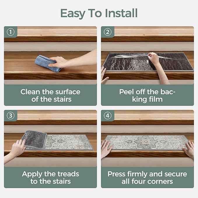 Non Slip Stair Treads for Wooden Steps 13PCS - 8"x30" Indoor Safety Carpet, Edging Mats with TPE Adhesive Backing, Pet and Elderly Friendly Stair Rugs (Taupe)