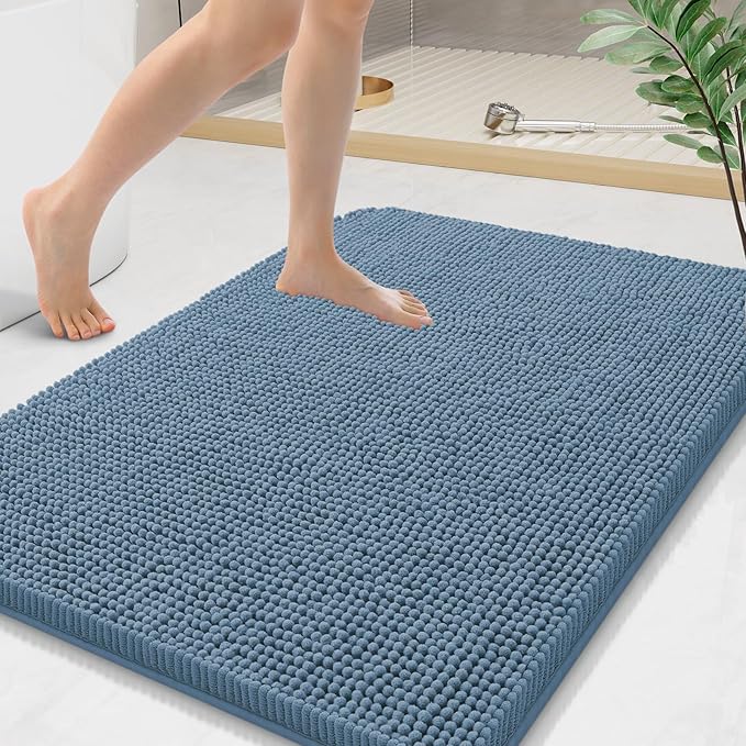 Arotive Bathroom Rugs 36x24, Extra Soft Absorbent Shaggy Chenille Bath Rugs, Machine Washable Rubber Backing Non-Slip Bath Mats for Bathroom Floor Tub and Shower, Home Decor Accessories,Grayish Blue